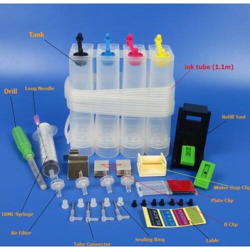 Befon Continuous Ink Supply System for Inkjet Printer Universal Colors Ciss DIY Kits Accessaries Tank Replacement for Hp Canon