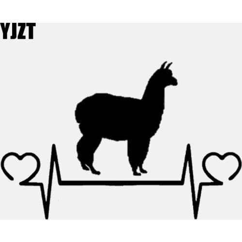 YJZT 13.6CM*9CM Cute Alpaca Lifeline Heartbeat Vinyl Motorcycle Car Sticker Decal C22-1040