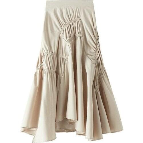 A-line Skirt Women For Spring Summer 2021 White Pleated Mid Skirt Women Summer Black Irregular Skirt Women