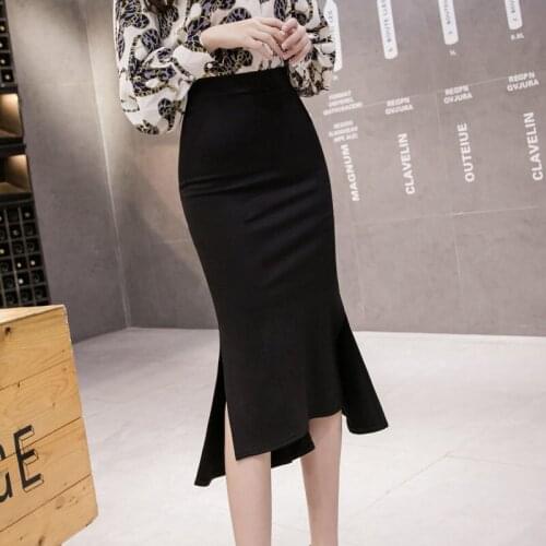 Mermaid Asymmetrical Women Skirts Summer New 2021 High Waist Bud Knee-Length Solid Slim Office Lady Elegant Skirts