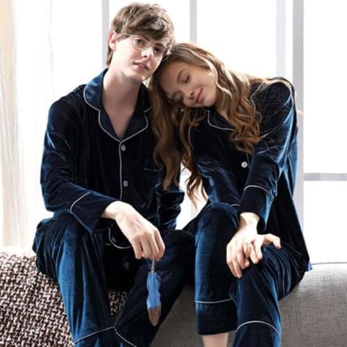 Womens Velvet Pajamas Sex Hot Sleepwear Set Top Women Solid Color Man Pajama Set Piece/Suit Shirt Pants Matching couples Pis
