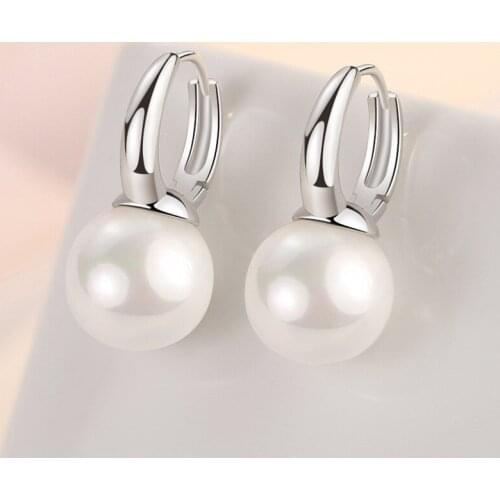 925 Sterling Silver 12MM Pearl Stud Earrings For Women Girls Engagement Party Wedding Jewelry eh776