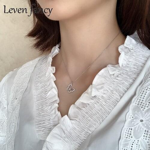 Leven Fancy 925 Sterling Silver Necklace Butterfly Pendant Choker Necklace For Women Exquisite Zircon Necklace Fine Jewelry 925