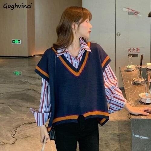 Sweater Vest Women Patchwork All-match Loose Fashion Autumn Streetwear Sweet Quality Casual Breathable Mujer Clothing Classic