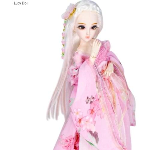 1/4 BJD doll Dairy Queen name by Spring white hair mechanical joint Body pink flower clothes shoes, 45cm