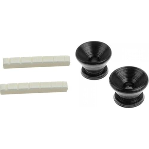 2 X Black Plating Strap Lock & 2 Pcs 6 String Electric Bone Nut Cattle Bone Slotted Replacement (43 X 6Mm ,Unbleached)