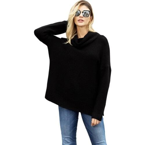2019 Limited Blusas De Inverno Feminina New Product Solid Color Knitting High Lead Long Sleeve Skirt Vent Pullover Fund Sweater