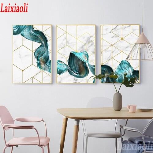 Abstract Blue Fabric Minimalist Cross Stitch Diamond Painting Full 5D Diamond Embroidery Mosaic Rhinestones 3 pcs/set Decoration