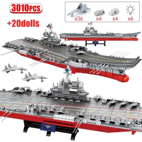 3010PCS WW2 Police Diy Navy Aircraft Carriers Building Blocks City Warship Cruiser Figures Bricks Toys for Children
