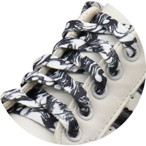 8MM Flat Type Shoe Accessories Wide Canvas Ropes Top Waist Laces Sneakers Women Men Black White Easy Marble Pattern