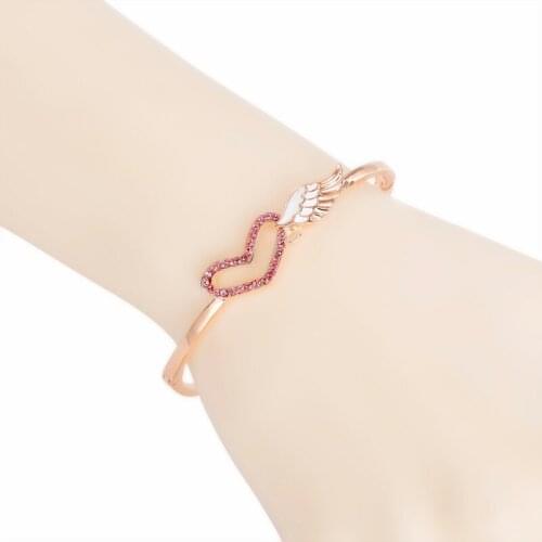 Rose Gold Bracelet Inlaid Bead Heart Love Wings Charm Bangles Mens s For Men Women Jewelry Wholesale