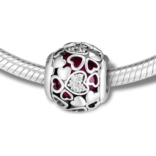 BEADS for Jewelry Making BraceletS Encased in Love cHarMs with Pink CZ 100% 925 OrigiNal Sterling Silver Jewerly Free Shipping