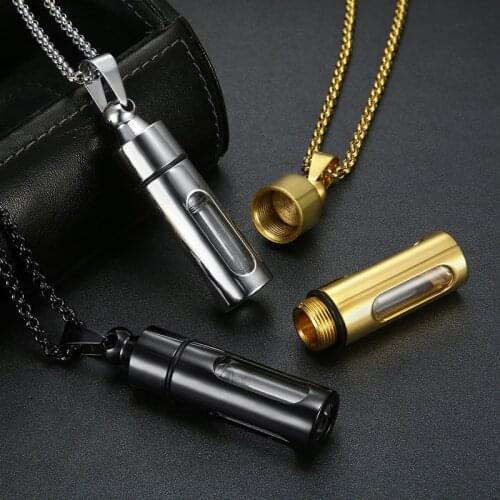 Open Perfume Bottle Cylinder Pendant Necklace for Men Women Ashes Casket Cremation Memorial Urn Jewelry 22Inch Novelty Gifts