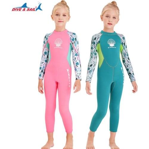 Childrens Long Sleeve 2.5MM Neoprene Wetsuit Girls One Piece Diving Suit Warm Snorkeling Surfing Jellyfish Wetsuit Swimwear K