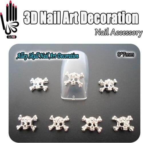 Nail Art 10pcs/Lot 9*7mm 3D Alloy Skull Nail Art Glitter Crystal Nails Art Decoration Cellphone Rhinestone Sticker Free Shipping