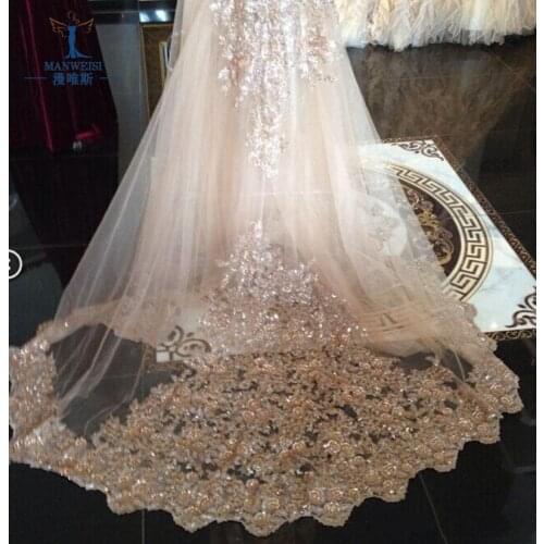In Stock Bridal Veils Sequins Luxury Cathedral Veil Appliques Lace Edge Custom Made Long Wedding Veils Sequins Wraps