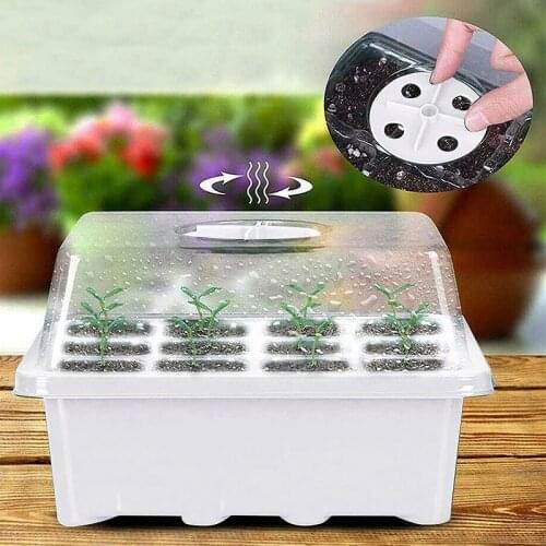 12 Hole Seed Starter Trays Garden Nursery Pots Breathable Planter Nursery Humidity Adjustable Switch Seedling Box Garden Decor