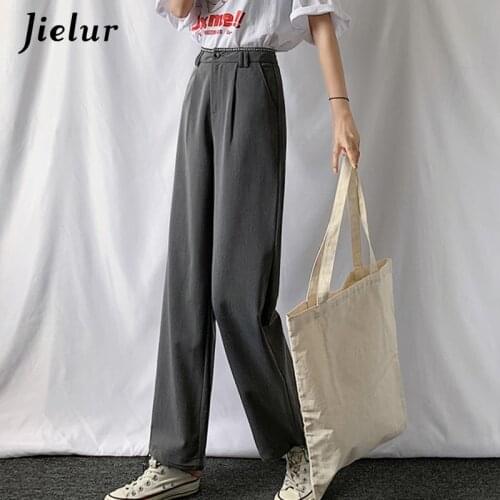Jielur Black Gray Suit Pants Women Korean Pants Pockets Drawstring Casual Loose Fashion Trousers Harajuku New Spring Summer 2021