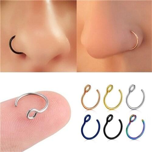 1Pc Stainless Steel Fake Nose Ring Hoop Septum Rings C Clip Lip Ring Earring For Women Fake Piercing Body Jewelry Non-Pierced