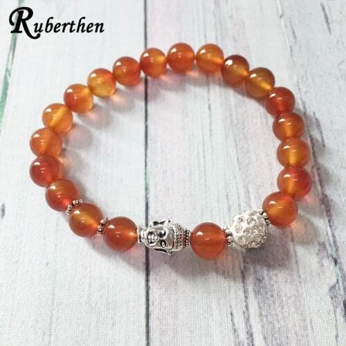 Ruberthen Powerful Mens Stone Bracelet Natural Carnelian Buddha Head Bracelet Trendy Design Yogi Balance Bracelet Drop Shipping