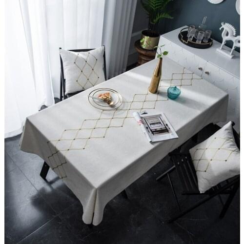 New Nordic Linen Rhombic Geometric Embroidery Waterproof Tablecloth Square Tablecloth Multi-functional Towel Cloth
