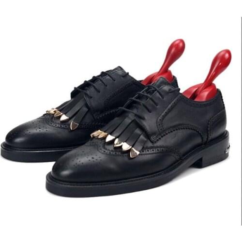 New genuine leather fashion handmade Derby carved black shoes for men tassel dress men shoes