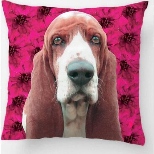 Basset Hound Christmas Poinsettias Throw Pillow Case Decorative Cushion Cover Pillowcase Customize Gift By LVSURE For Sofa Seat