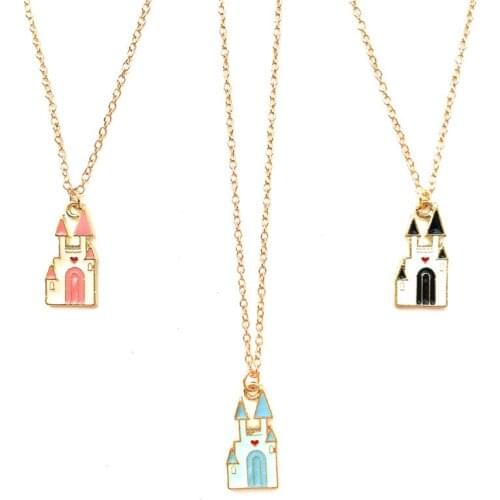 Enamel castle church necklace metal gold color choker chain pendant necklace fashion women costume jewellery boutique girl