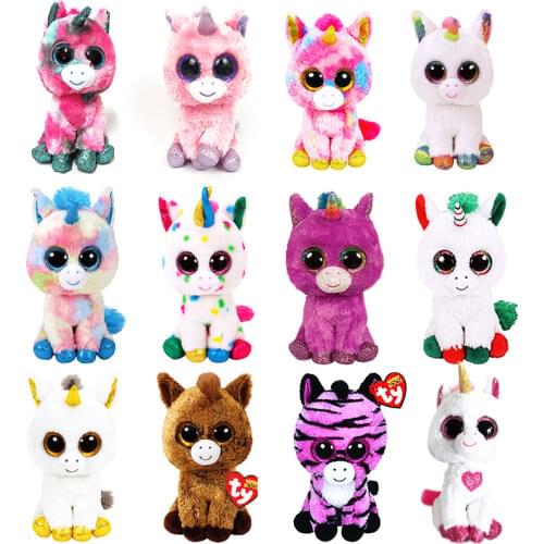 Ty Beanie Unicorn Plush Stuffed Doll Cute Big Eyes with Horn Animal Toy Ornaments Healing Children Toys Birthday Gift 15cm