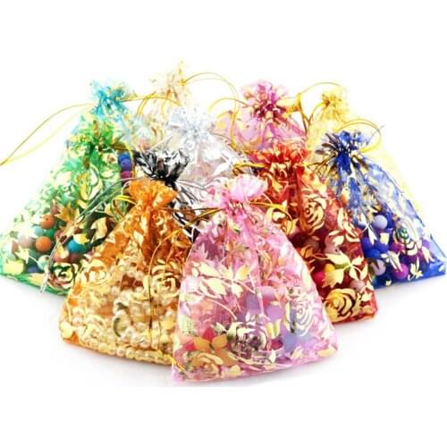 Bronzing Rose Organza Bags Jewelry Packaging Bags Wedding Decoration Birthday Party Organza Gift Bags 100pcs 9 * 12cm 8ZSH333