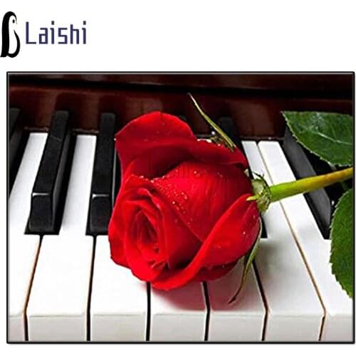 Full Square Round Diamond Painting New Arrival Red Rose And Piano Handmade Gift Diamond Embroidery Scenic mosaic Home Decor