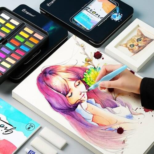 Dropshipping 36 Colors Solid Watercolor Paints Outdoor Watercolor Fundamentals Painting With Paintbrush Bright Colors Art Set