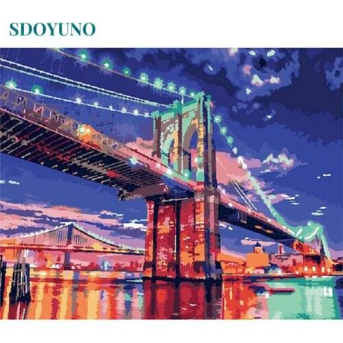 SDOYUNO DIY Painting By Numbers Kits Bridge Landscape 60x75cm Coloring By Numbers On Canvas Frame Digital Handpaint Draw Number
