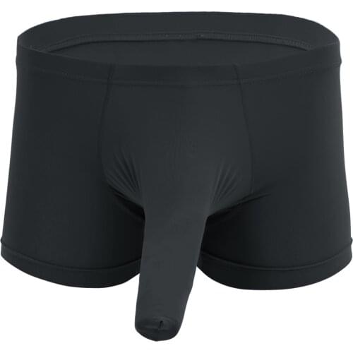 IEFiEL Sexy Men Sissy Panties Lingerie Boxer Briefs Shorts Underwear Underpants with Closed Penis Sheath Nightwear Boxer Shorts