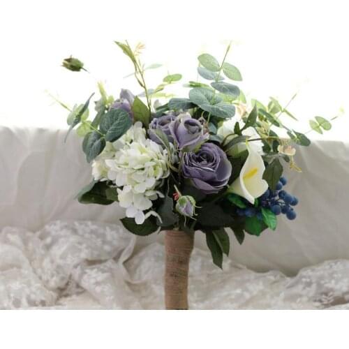 SexeMara pink/red/purple red color wedding bouquets simulation tea rose berry bride eucalyptus bouquet