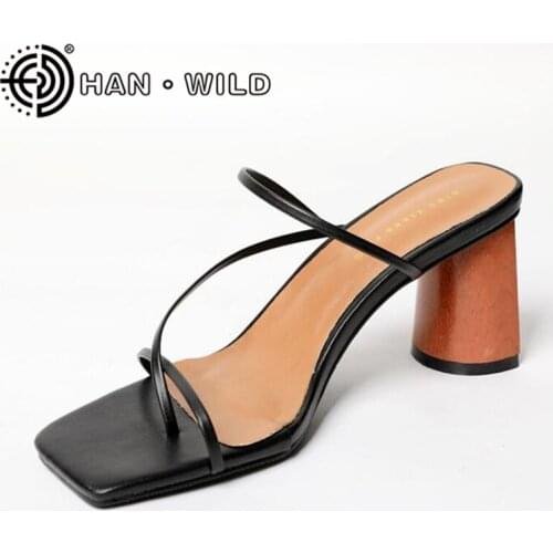 Brand Women Slippers Square Heels Ladies Sandals Female Peep Toe Slides Women Fashion Pumps Summer Flip Flops mujer Shoes