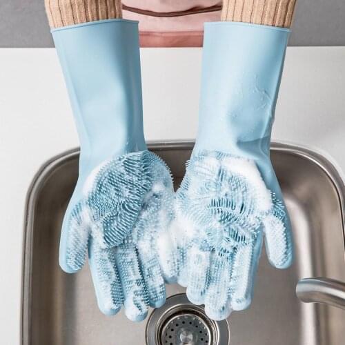 Silicone Cleaning Gloves Insulation non-slip Dishwashing Glove Double-sided Wear Gloves for Home Kitchen
