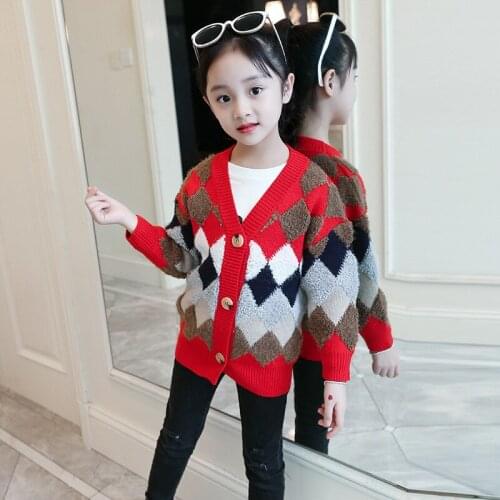 Girl Sweater Kids Baby Outwear Tops 2021 Red Thicken Warm Winter Autumn Knitting School Sport Cardigan Children Clothing