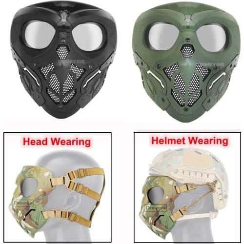 Full Face Skull Tactical Mask with Lens Airsoft Eye Protection for CS Shooting Halloween Cosplay ( Helmet Wear or Head Wear )
