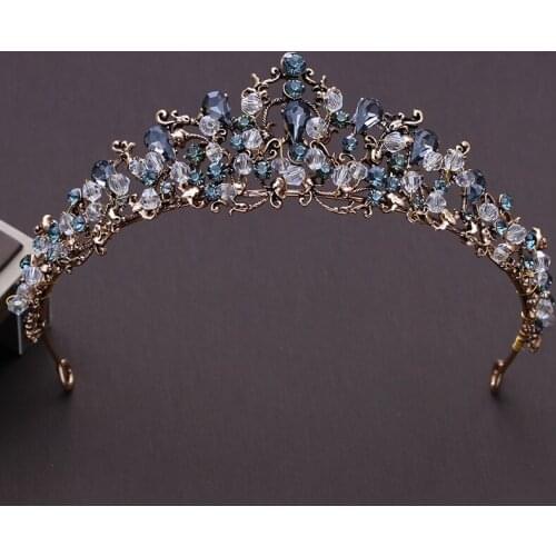 Baroque Bronze Black Blue Rhinestone Beads Bridal Tiaras Crown Wedding Hair Accessories Crystal Crowns Vintage Brides Headbands