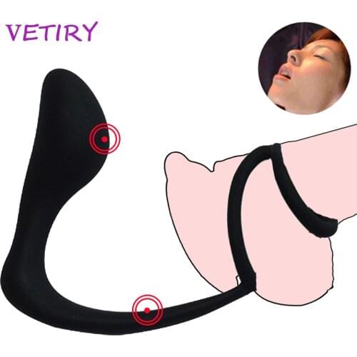 VETIRY Anal Plug With Penis Lock Penis Ring Silicone Butt Plug Prostate Massage Sex Toys for Men Gay Masturbation Sex Shop