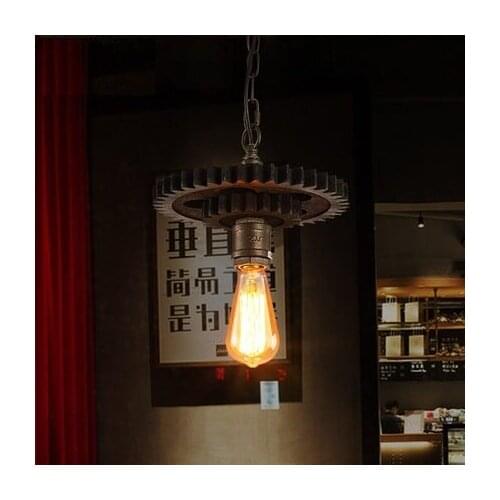 Loft Decor Edison Industrial Vintage Pendant Light Wood Wrought Wheels Droplight Dining Room Hanging Lamp Pendant Lighting