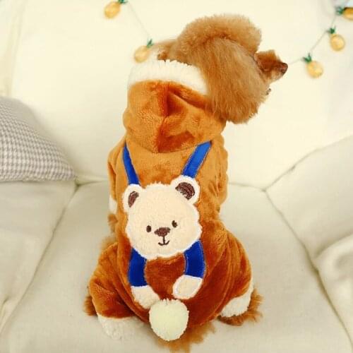 Funny Dog Costume Cute Bear Soft Winter Warm Thickening Fleece Pet Coat Overall Four Legs Clothing for Teddy Bichon Puppy Animal
