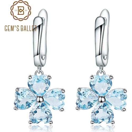 GEMS BALLET 3.83ct Natural Sky Blue Topaz Gemstone Earrings 925 Sterling Silver Drop Earrings Women Luxury Fine Jewelry New