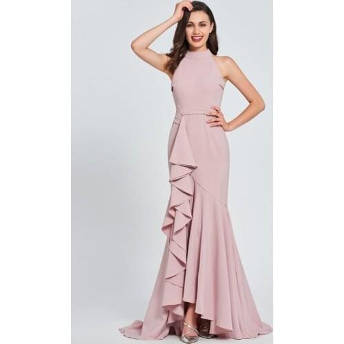 2019 Trumpet High Neck Ruffles Evening Dresses Long Prom Dresses Formal Dress Abendkleider 2019 Vestido de Festa Custom Made