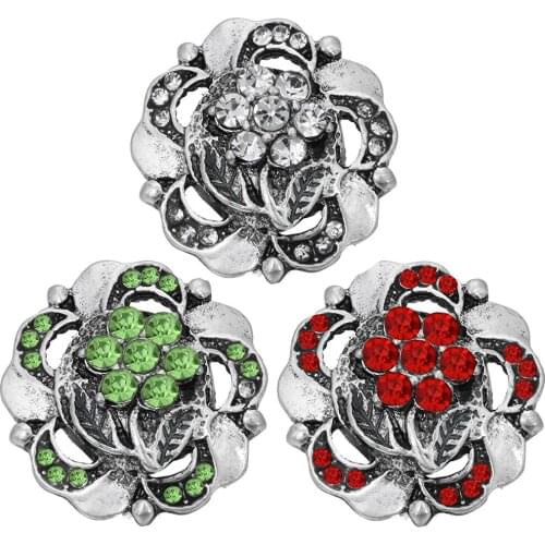 10pcs/lot New 18mm Snap Jewelry Mixed Vintage Crystal Flower Metal Rhinestone Snap Buttons Fit Snap Bracelet Bangles Necklaces