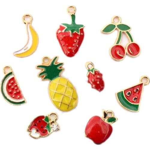 10PCS Colorful Banana Cherry Fruit Pendant Enamel Charms DIY Accessories For Handmade Fashion Necklace,Keychains Earrings
