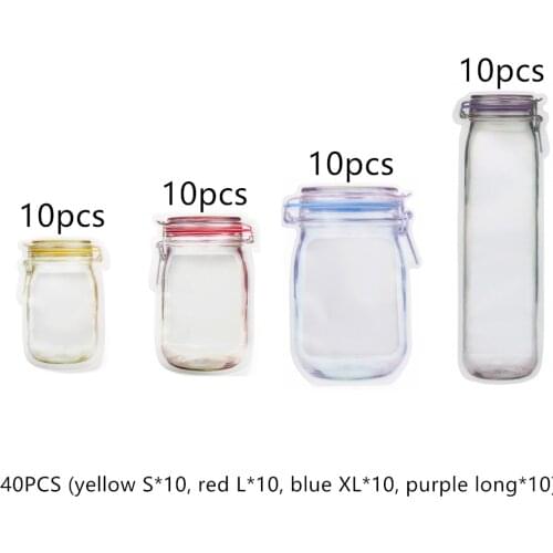 40pcs Reusable Mason Bottle Ziplock Bag Food Storage Bags Sealed Snack Sandwich Cookies Candy Bags Ecological Reusable Bag