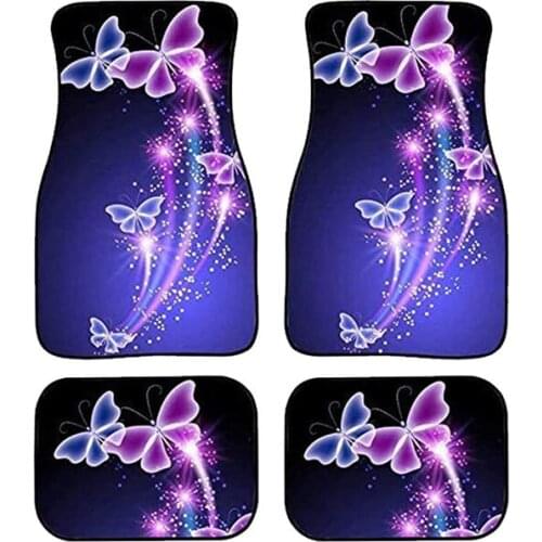 Aimaao Purple Butterflies Car Floor Mats for Women 4-Piece Set Universal Fit Front and Backs For VW Peugeot 206 207 2008 407