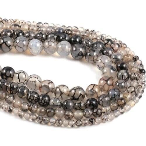 Natural stone beads Beads Black Dragon Vein Agates 6/8/10 mm Round Ball loose beads for Jewelry Making Necklace DIY Accessories